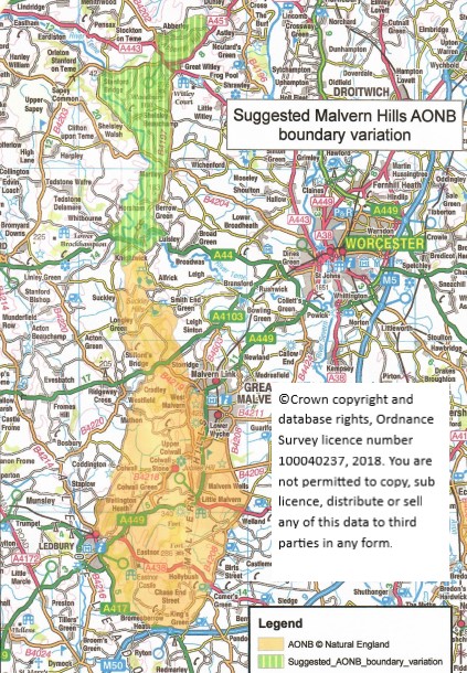 Map showing Proposed Boundary Changes to the Malvern Hills AONB